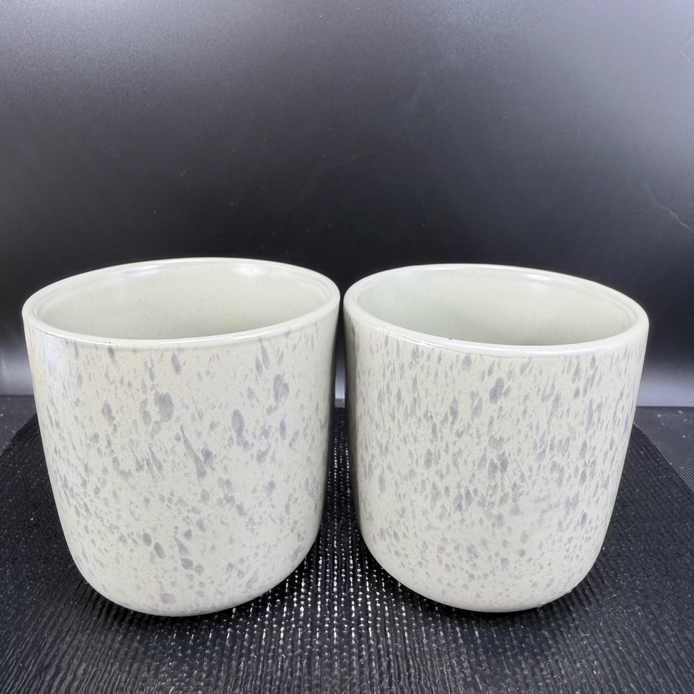 JYSK Jon Ceramic Mugs Cups Set of 2 Light Green Gray Speckled Stoneware 3 Inch